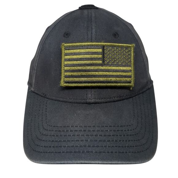 Flag Patch Fitted Baseball Hat Black Large Under Armour Vent Holes - Picture 1 of 10